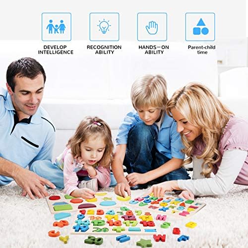 Wooden Puzzles for Toddlers, Kesletney Wooden Alphabet Number Shape Puzzles for Kids Ages 3 4 5 and Up, Ideal Early Educational Learning Montessori Toys (3 Pack) 2 51GDfZtUmJL. AC