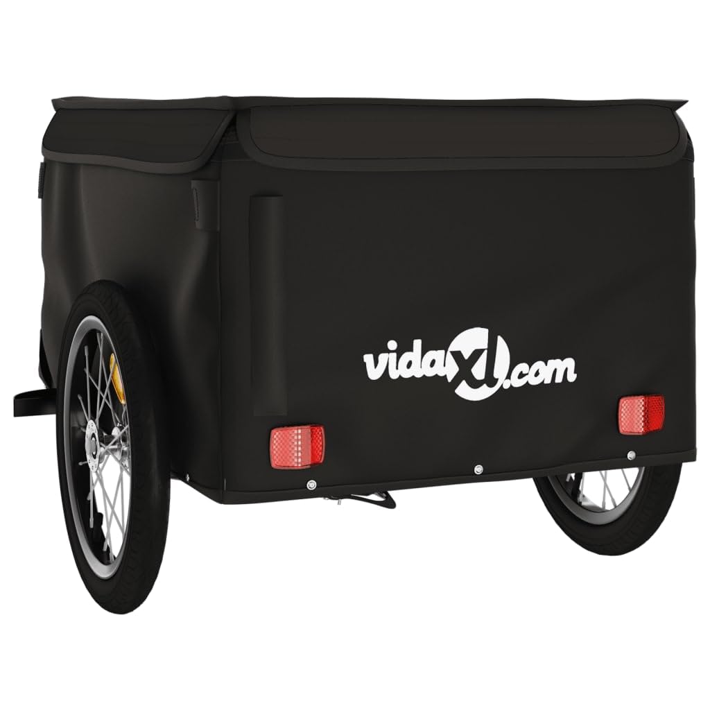 Fahrradanhänger Schwarz 45 kg Eisen, Fahrrad-Lastenanhänger, Fahrrad-Großlastwagenanhänger, Fahrrad-Lastenwagen, Fahrrad-Lastenwagen, Radfahren, Camping, Gepäckaufbewahrung, Träger, Transport, Typ2