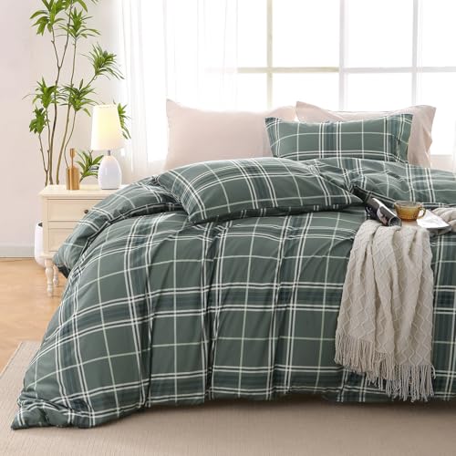 MUXHOMO Duvet Cover Full Size Floral Duvet Cover Set with Zipper Closure, Red Plaid Bedding Set, 3 Pieces, 1 Duvet Cover 80"x90" with 4 Corner Ties and 2 Pillowcases 20"x26"