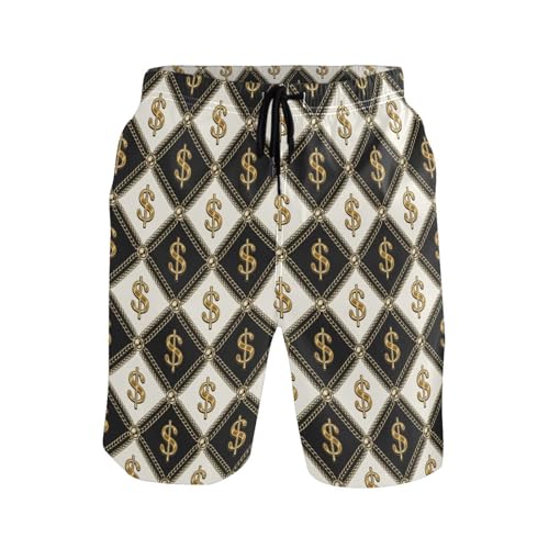 Men's Swim Trunks Gold Dollar Sign Board Shorts Quick Dry Swimsuit Swimwear Holiday Party Bathing Suit