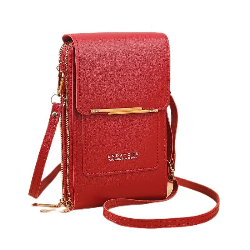 Bolsas transversais pequenas para mulheres, carteira para celular, bolsa de ombro feminina de couro sintético, Vermelho, Small