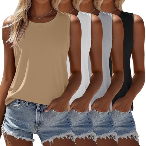 Ficerd 4 Pack Women's Sleeveless Tops, Casual Summer Loose Fit
