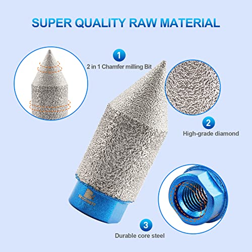 Diamond Beveling Chamfer Bit,Diamond Finger Milling Bits,BRSCHNITT 0-1" (0-25mm) with 5/8-11 Thread for Enlarging Shaping Existing Holes of Porcelain Tile Ceramic Marble Granite Countertop — view 5