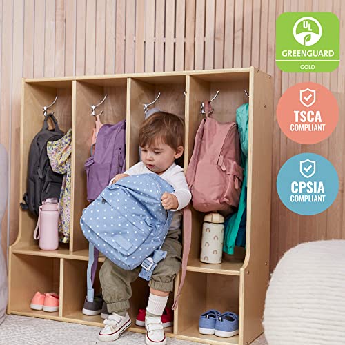 Ecr4Kids Streamline 4-Section Coat Locker With Bench, Toddler Size, Kids Furniture, Natural #TOP5