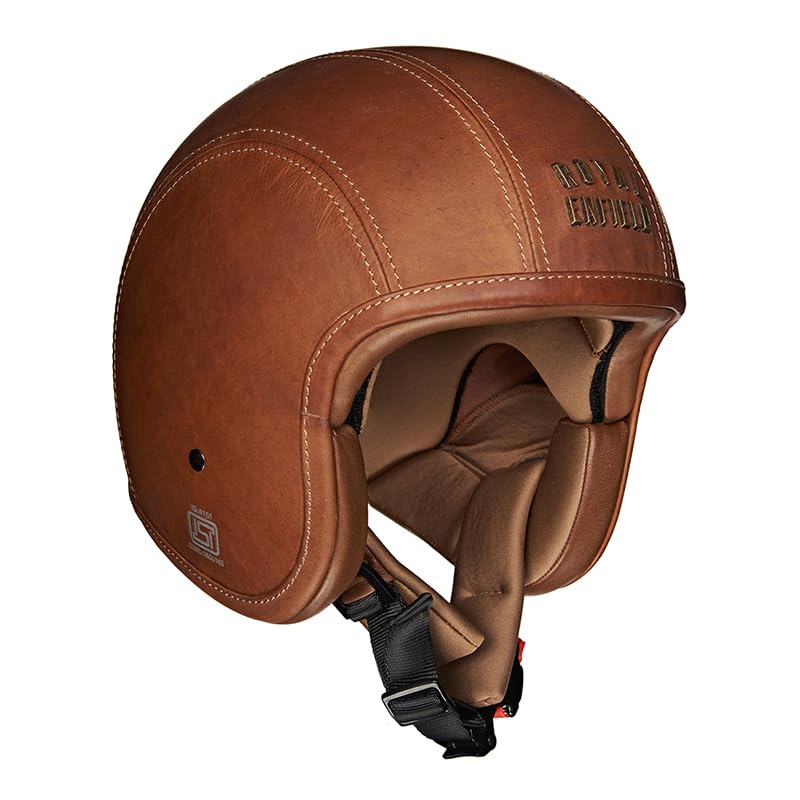 Image of Royal Enfield Granado Isi & Dot Certified Leather Coated Riding Helmet Re Logo Tan L-600Mm with Excellent Impact Protection, Motorcycling