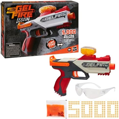 Nerf Pro Gelfire Legion Spring Action Blaster, 5000 Gelfire Rounds, 130 Round Hopper, Protective Eyewear, Slam Fire, Ages 14 & Up