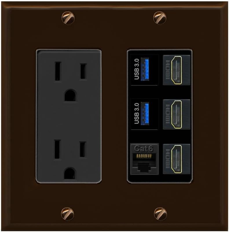 RiteAV 3 Port HDMI 2 Port USB 3.0 1 CAT6-RJ45 Wall Plate - Outlet [White]