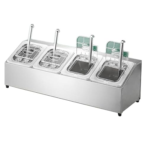 Aserzenith Silver Pizza Topping Station, Stainless Steel Condiment Seasoning Containers With Lid, Outdoor Pizza Oven Accessories With Compartment Trays For Prepping Ingredients,-B-67.3X22.5x20cm