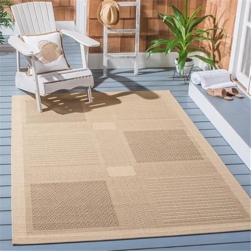 Pemberly Row Square Indoor Outdoor Area Rug, 7'10" Natural Tone, Durable Flooring for Living Room, Dining Room, Patio, Versatile Design with Balanced Coverage for Large Furniture Arrangements