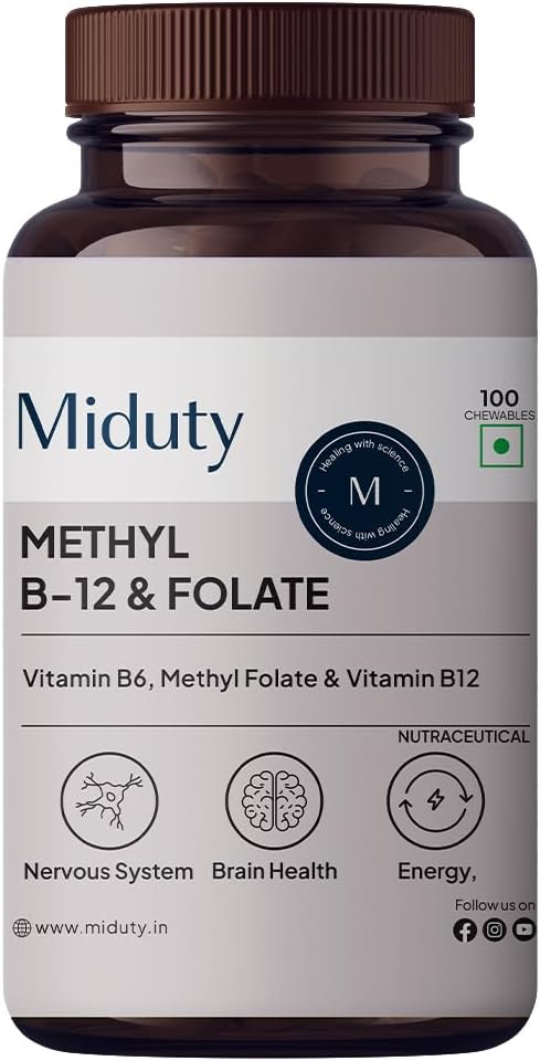 Vitamin B12 Folate – Active Methylcobalamin - Bioactive B-Complex with B6, B9, B12 – Triple Power Punch Formula for Energy, Mood, Brain & Nerve Support – Fast Absorbing Chewable – 100 Veg Tablets