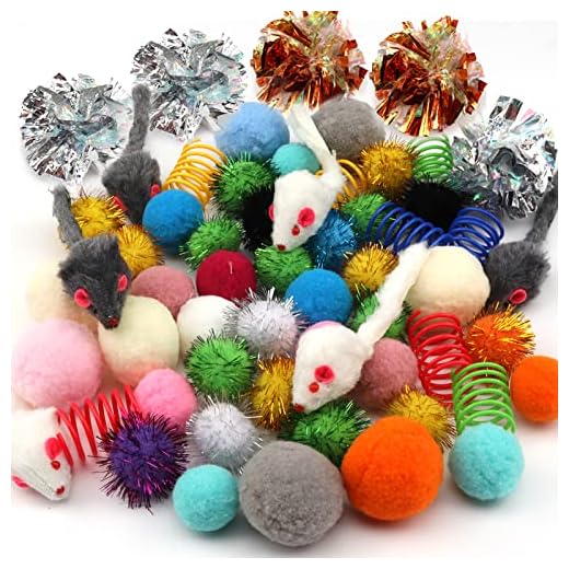 PietyPet 60 Pezzi Palline Giochi per Gatto con Spirale, giocattoli per gattini, palla scintillante, Topi Giocattoli per Gatti, Molle per Gatti, Palline per Gatti, Palle Giochi per Gatti
