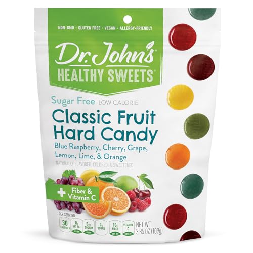Dr. John’s Sugar Free Candy, Healthy Hard Candy with Zero Sugar, Low Calorie Snacks, Keto Friendly, Vegan, Gluten Free, Classic Fruit Flavors, 24 Count, 3.85 OZ