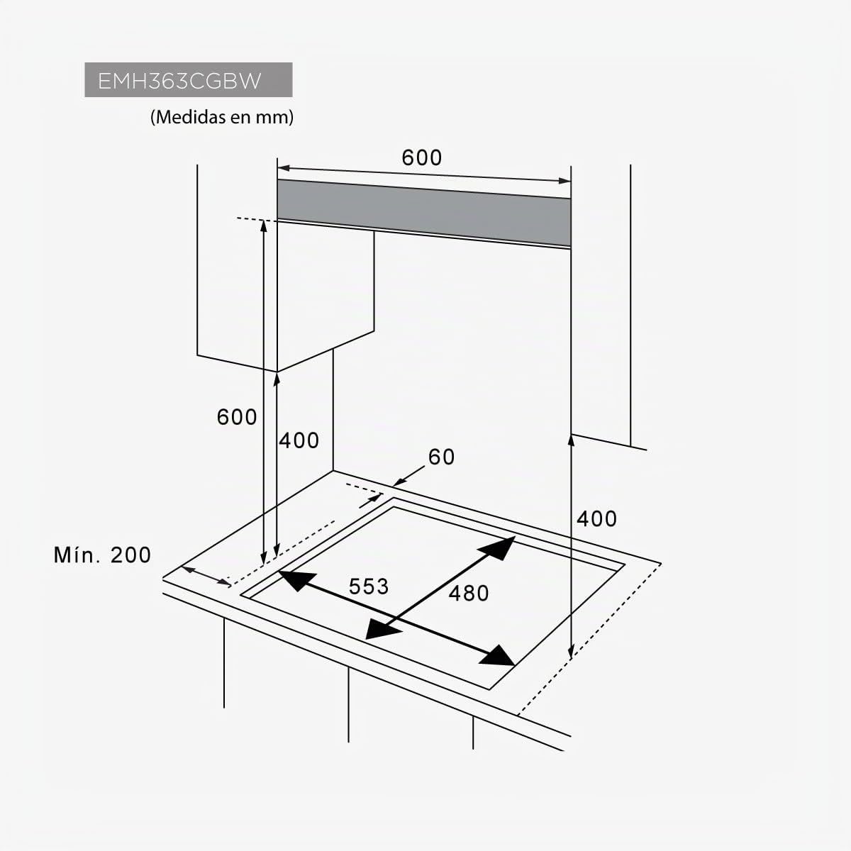 EAS ELECTRIC SMART TECHNOLOGY | EMH363CGBW | Encimera de gas | Cristal blanco | 60 cm | 3 fuegos | Gas butano y gas natural | Autoencendido | Fuego de triple llama | Parrillas de hierro fundido
