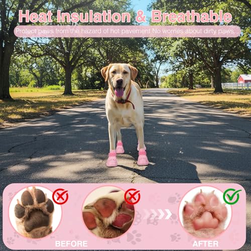 Dog Shoes for Hot Pavement and Snow - Waterproof, Non-Slip, Breathable Booties with Adjustable Straps for Small Medium, and Large Dogs (Pink, XXL) by QXAPA - Used condition - Image 6