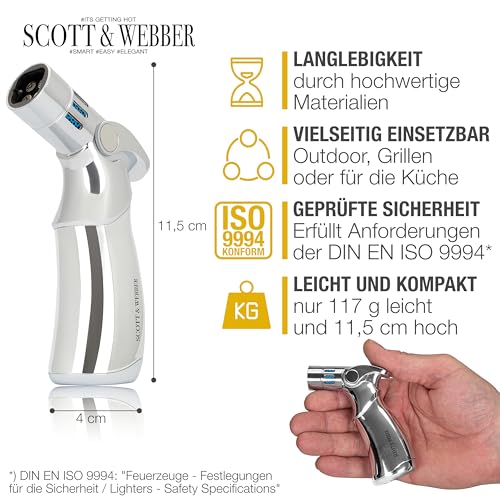Sturmfeuerzeug Scott & Webber mit 4 Jetflammen, nachfüllbar und einstellbar