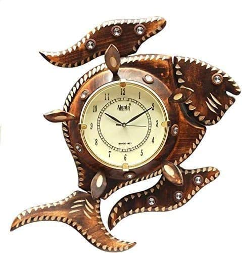 Uniique Handicraft Wooden Antique Rising Sun Analog Wall Clock Size 23.2 x 16 x 6.7 cm