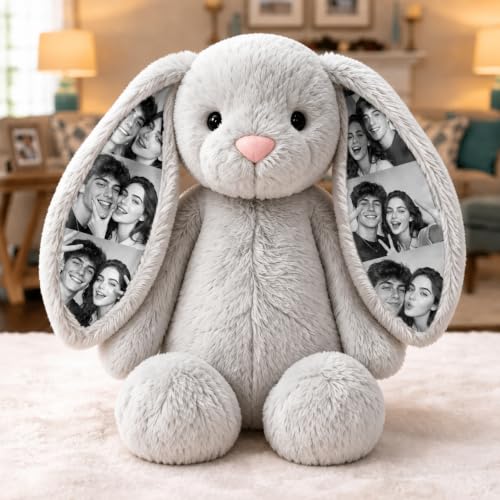 VEELU Peluche Conejo Personalizado Foto Juguete Suave Animales Peluches Personalizados Regalo Personalizado para Mujer Hombre Pareja Amigas Regalos para Cumpleaños Aniversario VEELU Peluche Conejo Personalizado Foto Juguete Suave Animales Peluches Personalizados Regalo Personalizado para Mujer Hombre Pareja Amigas Regalos para Cumpleaños Aniversario