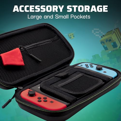 Image of PDP REALMz Travel Case Plus GLOW with Wrist Strap for Nintendo Switch, Lite | Licensed for Switch, Built-In Stand, Game Storage Pockets, Glows-in-the-Dark, Durable Protection, Minecraft Forest Battle