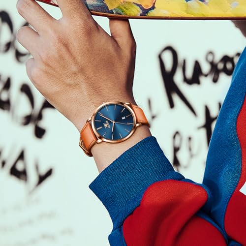 Image of OLEVS Mens Watches Minimalist Ultra Thin Fashion Casual Analog Quartz Date Watch Waterproof Slim Simple Big Face Dress Wrist Watch with Retro Leather Band for Men