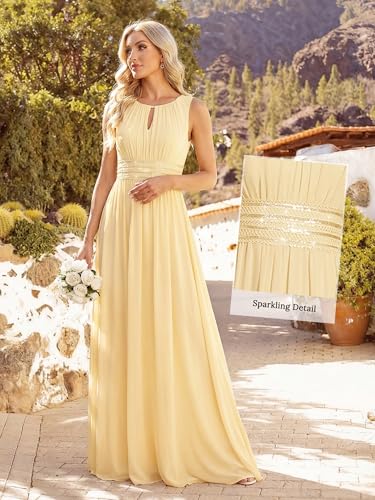 Image of Ever-Pretty Women's Chiffon Sleeveles Summer Formal Wedding Guest Dresses Ruched A Line Hollow Out Crew Neck Bridesmaid Dress