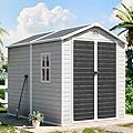 CDCASA 8x6 FT Outdoor Storage Shed, Waterproof Large Resin Shed with Floor & Lockable Door & Window & Vents, Plastic Tool Shed for Outside, Patio, Poolside, Gray