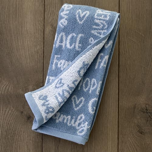 Image of SKL Home Faithful Words 100% Cotton Jacquard 2pc Hand Towel Set, Reversible & Decorative for Easter /Bath /Kitchen /Bar & Gift, Blue