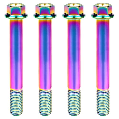 Image of Titanium Bolt M12 30 35 40 45 50 55 60 65 70 75 80 85 90mm Hex Small Flange Head for Motorcycle Car Modification Pack of 4 (M12x90mm Pitch 1.25, Multicolored)