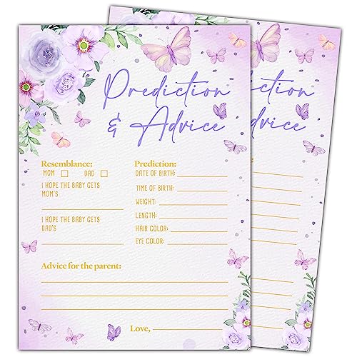 Butterfly Kisses 30 Baby Predictions and Advice Cards, Gender Reveal Party Supplies Favors (5"x7") - B02