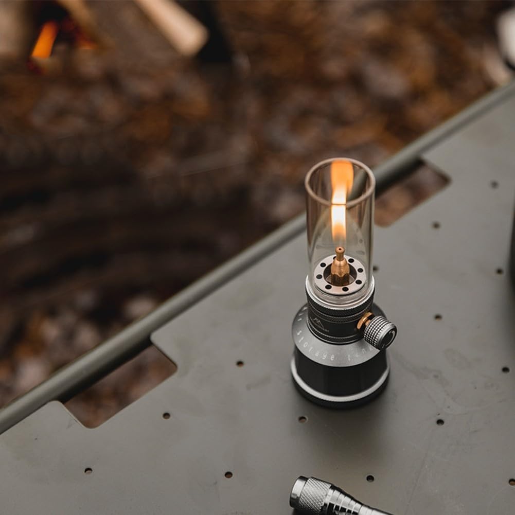 Camping-Gaslaterne mit Tank und Laternenverlängerungsstab, Aluminium, Outdoorbeleuchtung, Silber