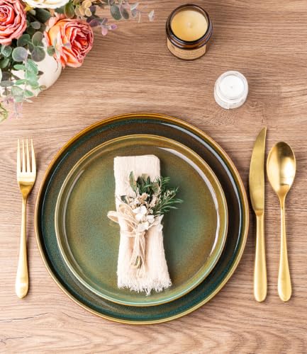 Image of GBHOME Dinnerware Sets for 4, 12 Pieces Stoneware Plates and Bowls Sets, Scratch Resistant Dishes, Dishwasher & Microwave Safe, Rustic Reactive Glaze-Brown Green