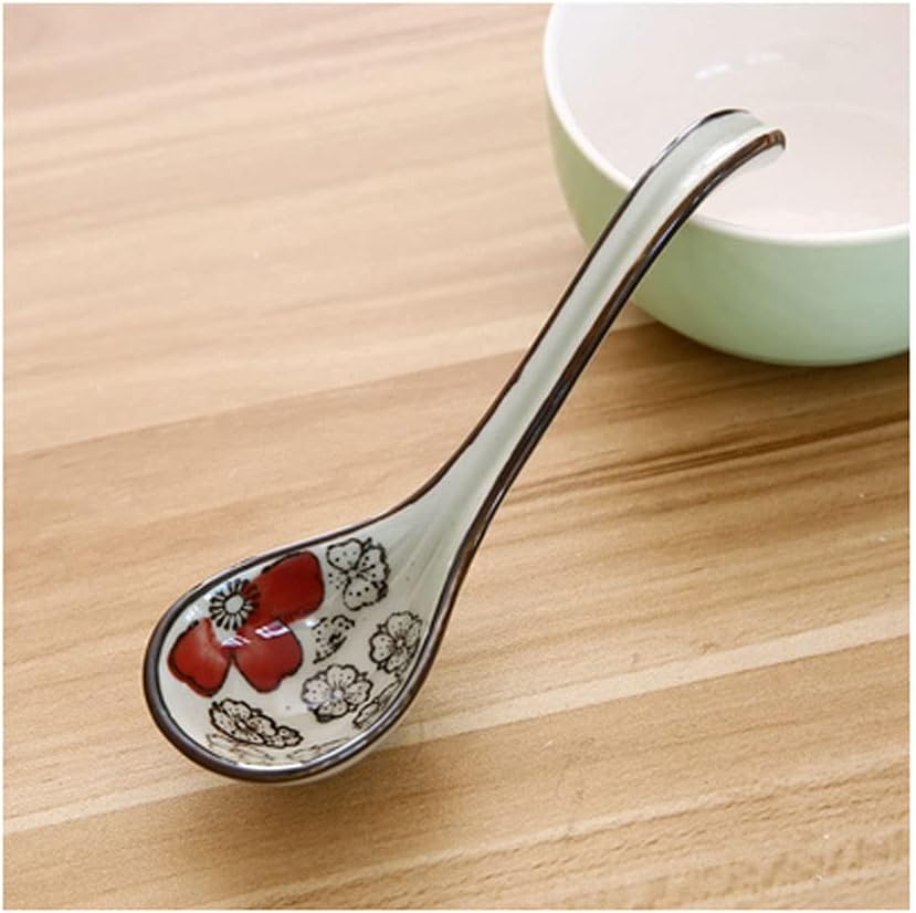 Tea Spoons Ceramic Spoon Japanese Style Long-Handled Spoon Stirring Spoon Can be Used for Soup, Porridge and Rice 4 Pieces Ice Tea Spoons (Color : C) (A)