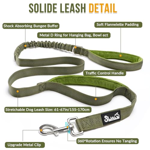 SlowTon No Pull Dog Harness - Heavy Duty Dog Harness and Leash Set for Medium Large Dogs, Reflective Tactical Harness with Soft Padded and Front Clip for Easy Walk and Training (Green L)