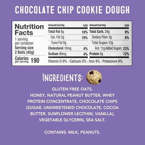 Image of simplyFUEL Whole-Food Protein Balls (Chocolate Chip Cookie Dough) - 8 g High-Protein, Gluten-Free, Healthy Snack for Adults & Kids (1.6 oz - Pack of 24)