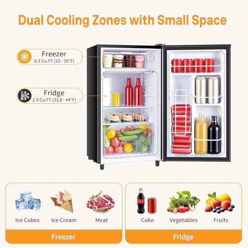 Image of NEWBULIG Mini Fridge with Freezer 3.2 Cu.Ft Small Refrigerator for Office, Dorm, Small Fridge with Adjustable Thermostat, Energy Saving, Singel Door, Black