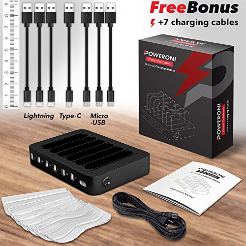 Poweroni USB Charging Station Dock - 6-Port - Fast Charge Docking Station for Multiple Devices - Multi Device Charger Organizer - Compatible with Apple iPad iPhone and Android Cell Phone and Tablet