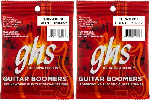 Image of GHS Strings GBTNT Guitar Boomers, Nickel-Plated Electric Guitar Strings, Thin & Thick (.010-.052) (Pack of 2)