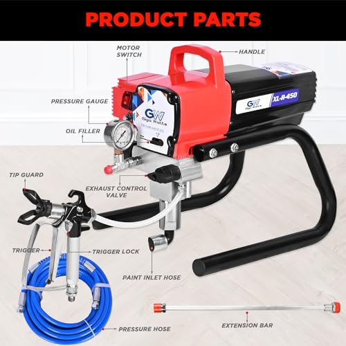 Image of Gigawatts XL-R-450 (XLNT) Airless Paint Sprayer with Powerful 1000W Motor 2.2L /min Flow Rate Max Pressure 22.7MPa /3300PSI 15m High-Pressure Hose for House Interior Exterior Wall Furniture
