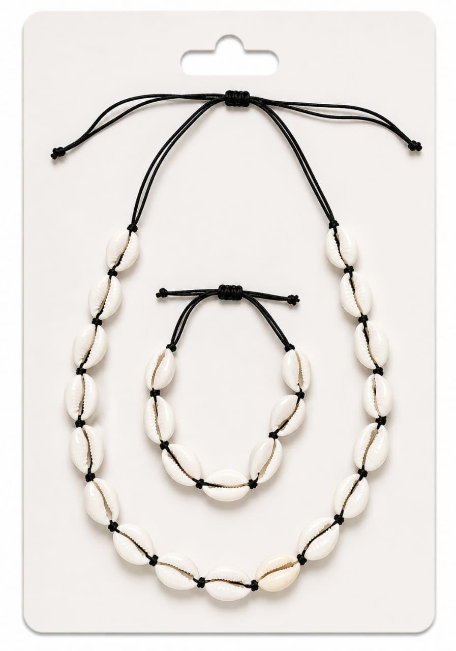 Sea Shell Choker Necklace and Anklet for Women and Girls, White and Black, Beachwear Fashion Jewellery Set-image-9