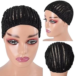 Braided Wig Cap For Crochet Hair Braids Breathable Cornrow Cap for Easier Sew in Weave Hair Glueless Black Cornrow Crochet Wig Cap For Making Wig Tight Fit Medium Size (braided caps,1pc)