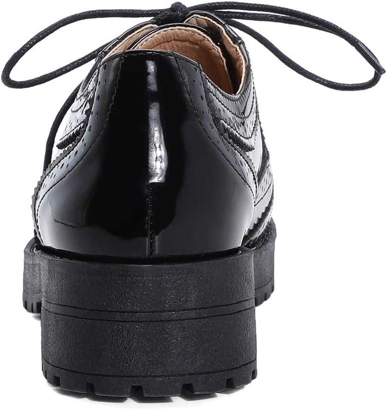 Women's Two Tone Flat Oxfords Shoes Lace Up Wingtip Perforated Low Heel Vintage Saddle Oxford Brogues
