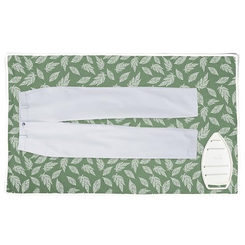 Encasa XO Ironing Mat/Pad (120x70 cm) with 3mm Padding & Silicone Iron Rest for Steam Pressing on Tabletop or Bed - Heat Resistant, Portable, Quilting & Travel Blanket - Big Leaves Green