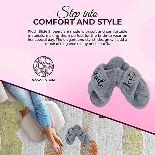 Personalized Passion Fluffy Bridal Slippers - Custom Name Open-Toe Bride Squad Slippers - Cozy & Furry House Shoes for Women - Plush Slides for Bridesmaids, Sister, Mom, Girlfriend3