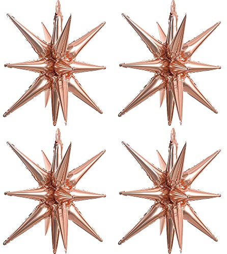 Image of TONIFUL 4 Pcs Explosion Star Balloons Rose Gold Foil Balloon Party Decor | 22 Inch Large Mylar Star Balloon for Girls Women Birthday Wedding Bridal Shower Baby Shower Anniversary Photo Booth Supplies