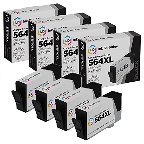 LD Compatible Ink Cartridge Replacement for HP 564XL CN684WN High Yield (Black, 4-Pack) Compatible with Deskjet 3070a, 3520 eAIO, 3521, 3522, 3524, 3526, OfficeJet 4620, 4622, 4622