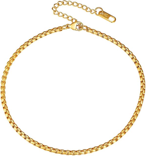 PROSTEEL Box Link Anklet Chains Girl Women, Custom in Clasp, Gold Plated/316L Stainless Steel (Send Gift Box)