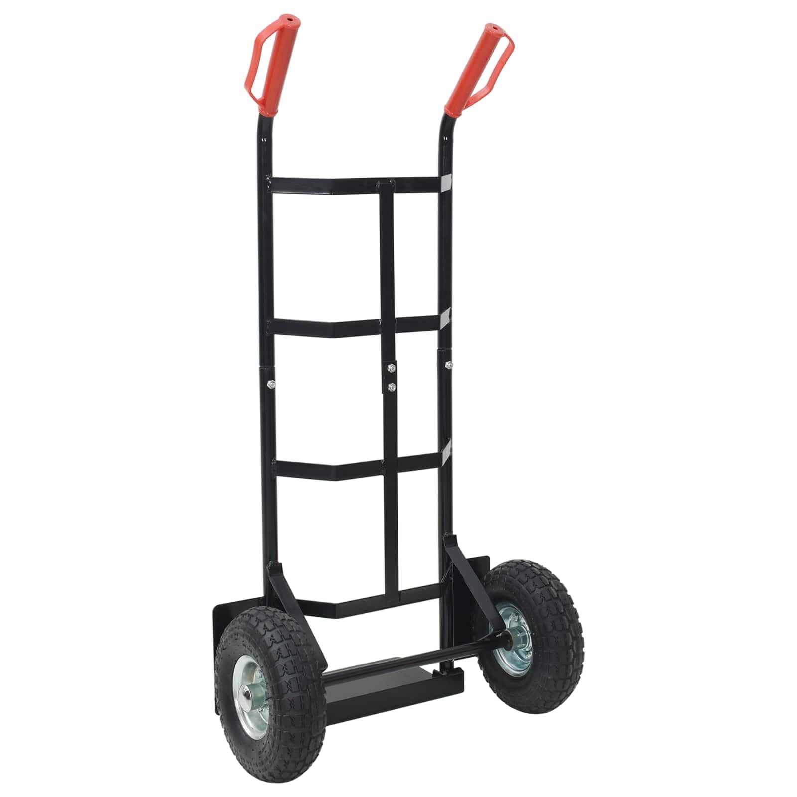Carrello pieghevole in acciaio, portata 200 kg, carrello di trasporto con pneumatici e maniglia regolabile in altezza, carrello a mano per magazzino, garage, giardino, nero/rosso
