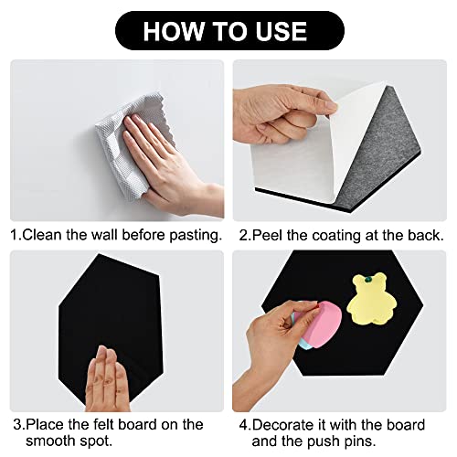 Vuzvuv 6 Pcs Hexagon Bulletin Board with 50 Pushpins & Sticky Note Adhesive Cork Board for Wall，Felt Pin Board for School，Office Decor（Black） - Thumbnail 3