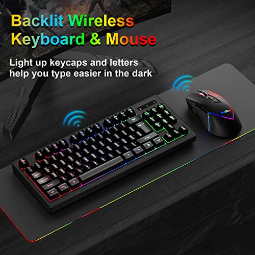 Bluefinger Wireless Gaming Keyboard And Mouse Combo, Long Lasting Rechargeable Battery 87 Keys Rgb Rainbow Backlit Gaming Keyboard & Ergonomic Light Up Gaming Mice For Mac Laptop Computer Pc Gamer #TOP6