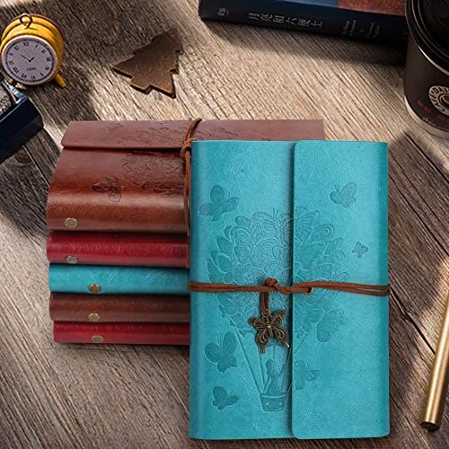 Leather Journal Notebook, Travel Spiral Bound Refillable Diary Notebook, Gifts for Women with Lined Paper Classic Embossed Retro Pendants A6 13 x 18.5 cm Rose Red