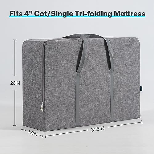 GOHOME Folding Mattress Storage Bags - Trifold Memory Foam Carry Case, Portable Sofa Bed Carrying Box for 4/ Cot/Single Size Foldable Floor Mattress, 31.5/ x26/ x13/ MCC4-001
